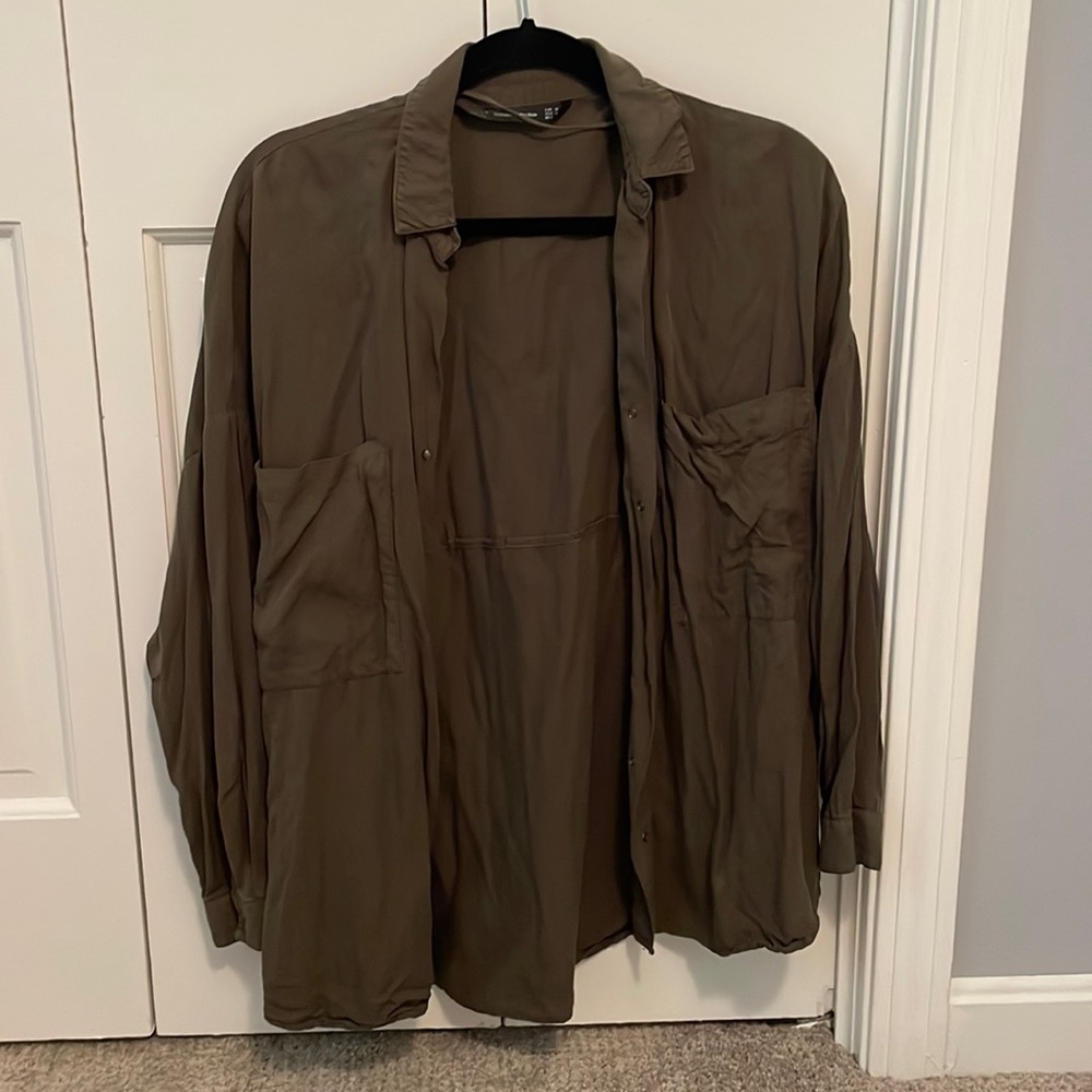 Zara green button down shirt